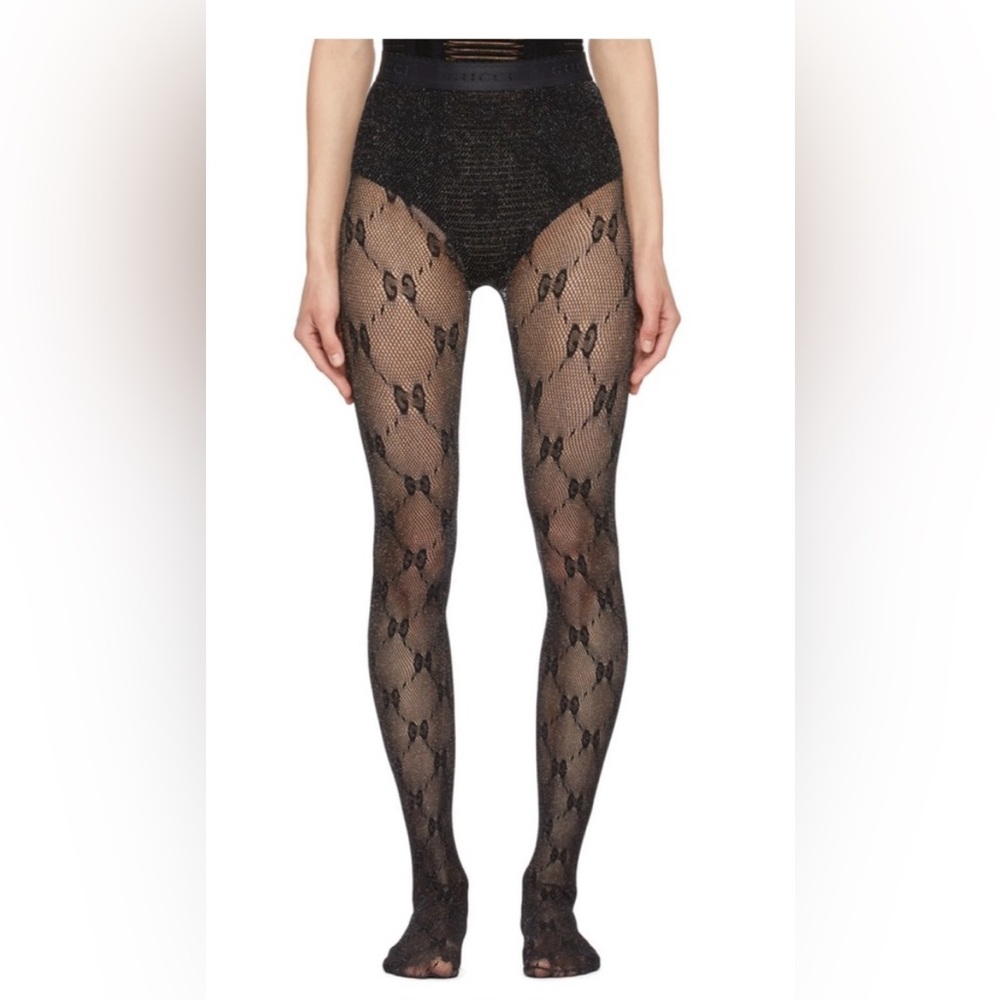 Gucci GG Monogram Knit Tights - Black & Silver